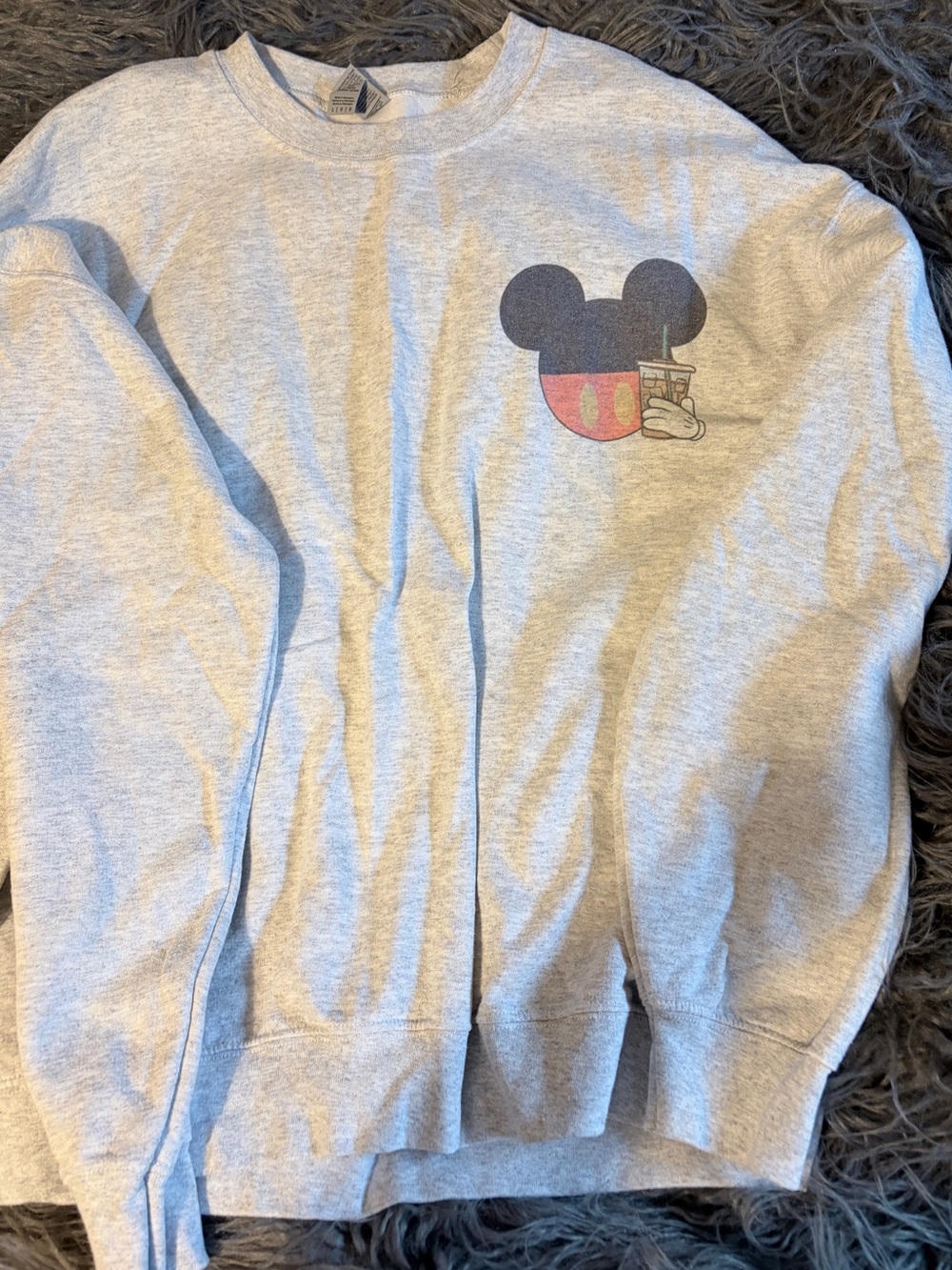 Gray Running on Mickey & Iced Coffee  Graphic Crewneck Sweatshirt